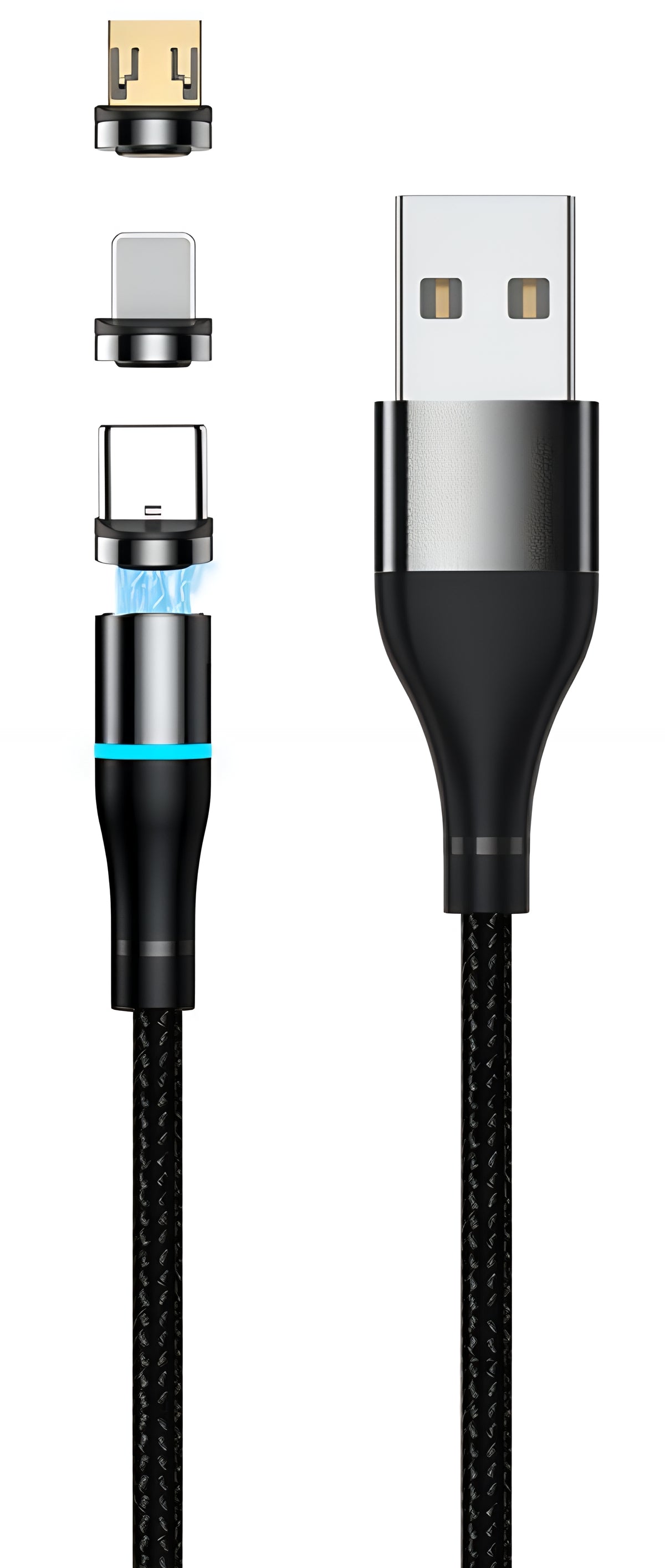 USB-A to Lightning / microUSB / USB-C Setty Magnetic 3in1 Charging Cable, 10W, 1m, Black