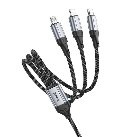 Nabíjecí kabel USB-A - Lightning / microUSB / USB-C HOCO X102 3v1, 18W, 1m, černý