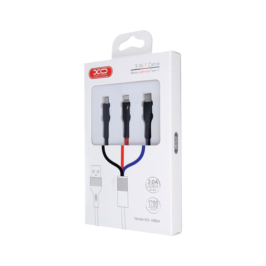 Nabíjecí kabel USB-A - Lightning / microUSB / USB-C XO Design NB54, 18W, 1.2m, Multicolor