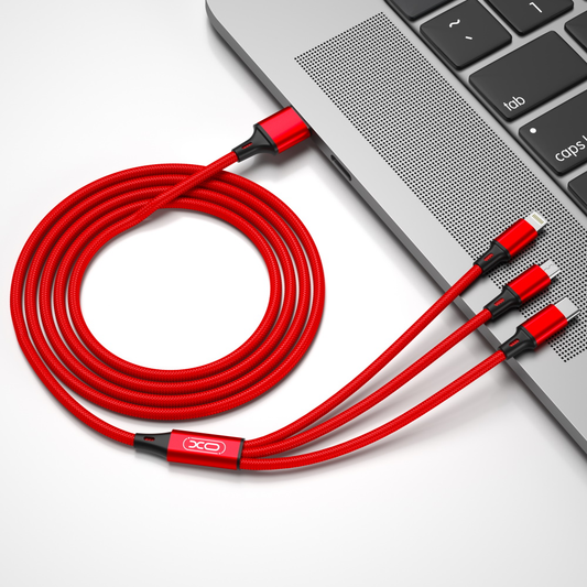 Nabíjecí kabel USB-A - Lightning / microUSB / USB-C XO Design NB173 3v1, 18W, 1.2m, Červený