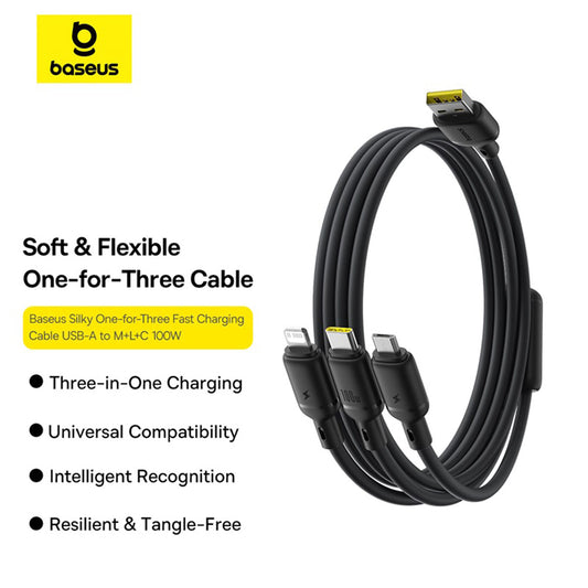 Nabíjecí kabel USB-A - Lightning / microUSB / USB-C Baseus Silky 3v1, 100W, 1.5m, Černý P10377705123-00