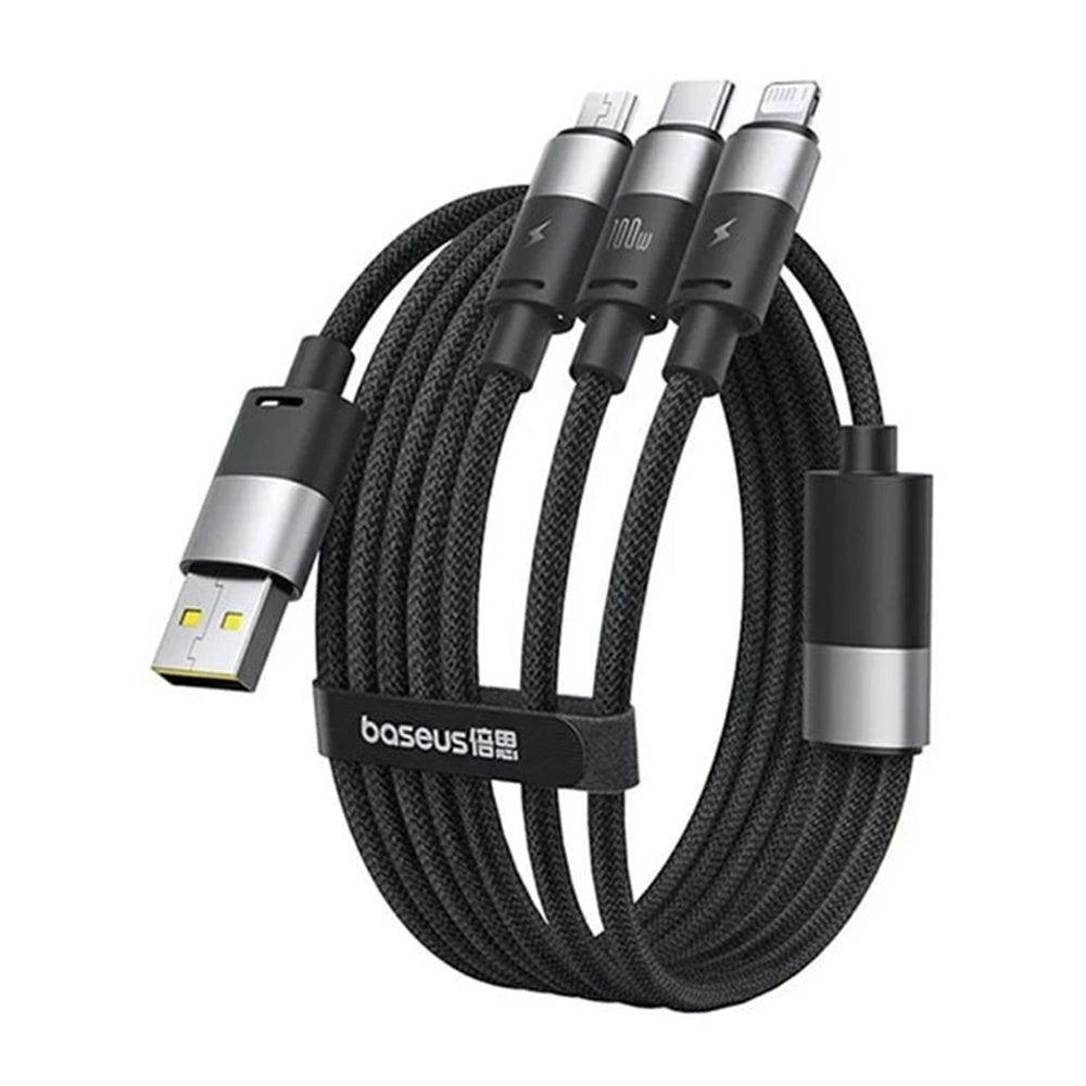 Nabíjecí kabel USB-A - Lightning / microUSB / USB-C Baseus StarSpeed 3v1, 100W, 1.5m, Černý P10319900111-01