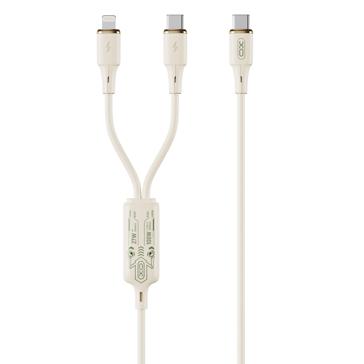 Nabíjecí kabel USB-C - Lightning / USB-C XO Design NB-Q262 2v1, 100W, 1.2m, Béžový