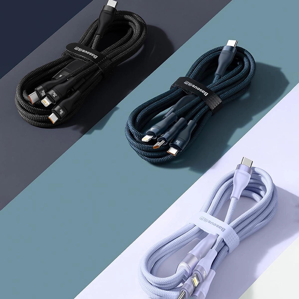 Nabíjecí kabel USB-C - Lightning / microUSB / USB-C Baseus Flash Series II 3v1, 100W, 1.5m, Modrý P10382702121-01