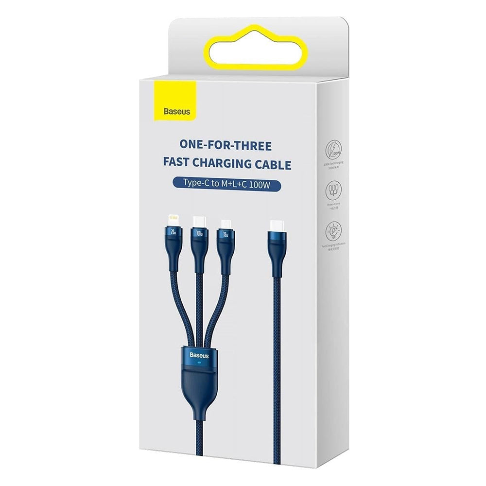 Nabíjecí kabel USB-C - Lightning / microUSB / USB-C Baseus Flash Series II 3v1, 100W, 1.5m, Modrý P10382702121-01