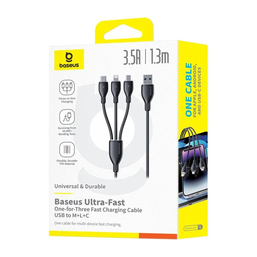 Kabel pro nabíjení USB-C - Lightning / microUSB / USB-C Baseus Ultra Fast 3v1, 20W, 0.8m, Černý P10377501111-00