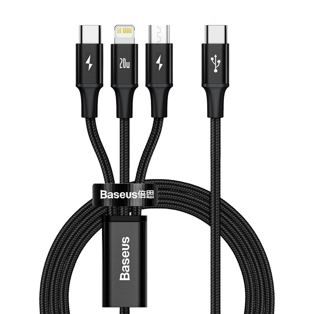 USB-C Charging Cable - Lightning / microUSB / USB-C Baseus Rapid 3in1, 20W, 1.5m, Black CAMLT-SC01