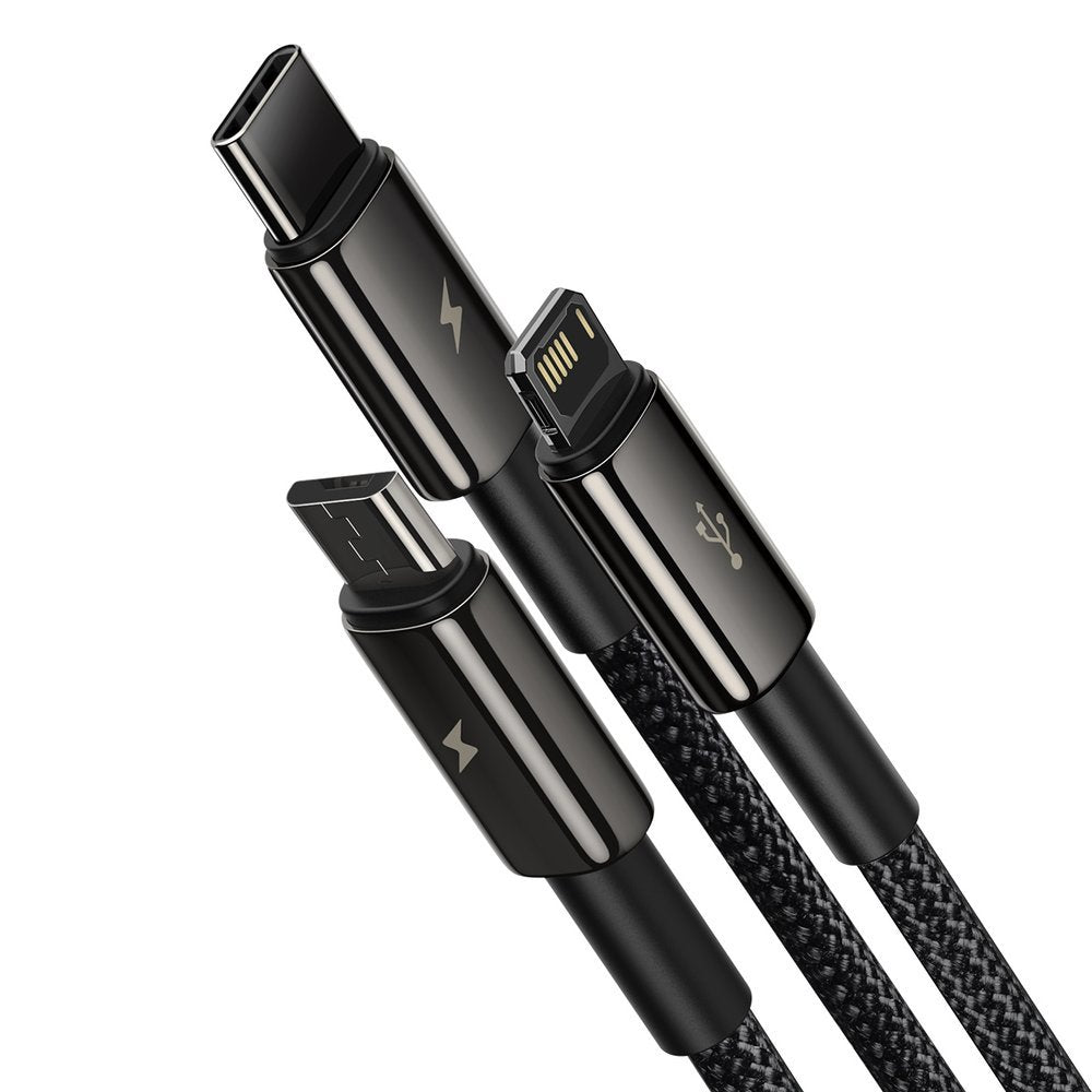 Nabíjecí kabel USB-A - Lightning / microUSB / USB-C Baseus Tungsten Gold 3v1, 18W, 1.5m, Černý CAMLTWJ-01