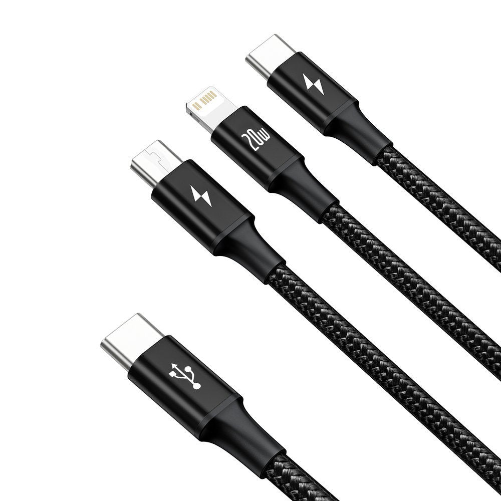 USB-C Charging Cable - Lightning / microUSB / USB-C Baseus Rapid 3in1, 20W, 1.5m, Black CAMLT-SC01