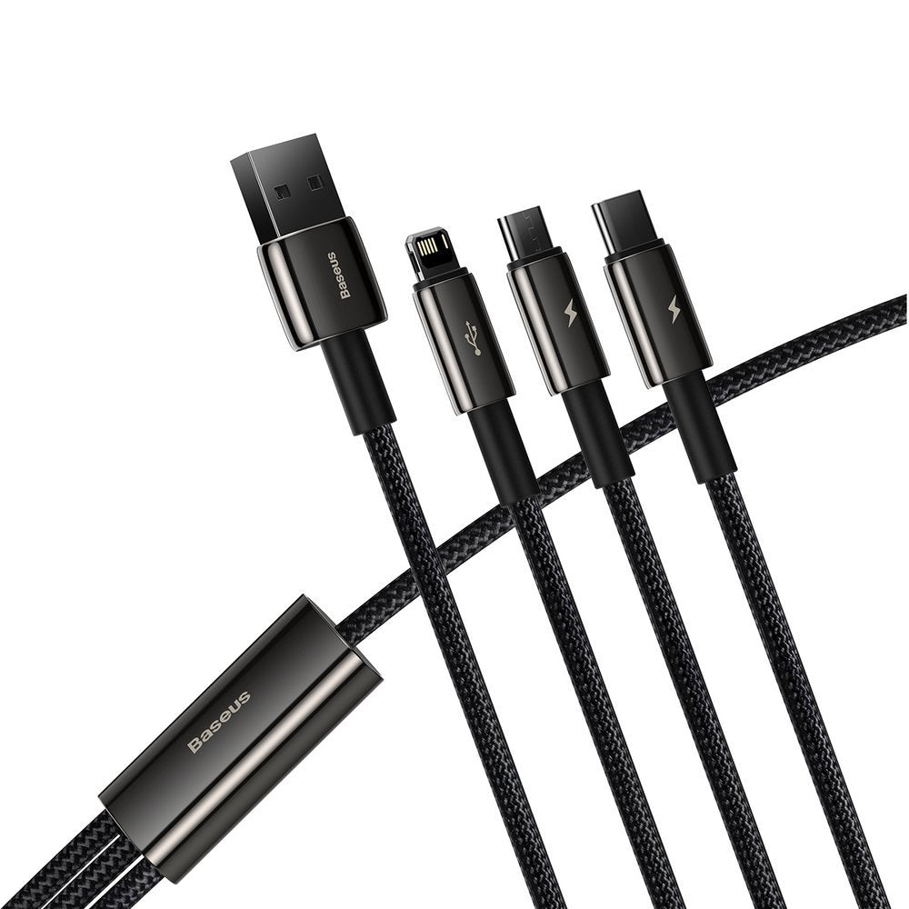 Nabíjecí kabel USB-A - Lightning / microUSB / USB-C Baseus Tungsten Gold 3v1, 18W, 1.5m, Černý CAMLTWJ-01