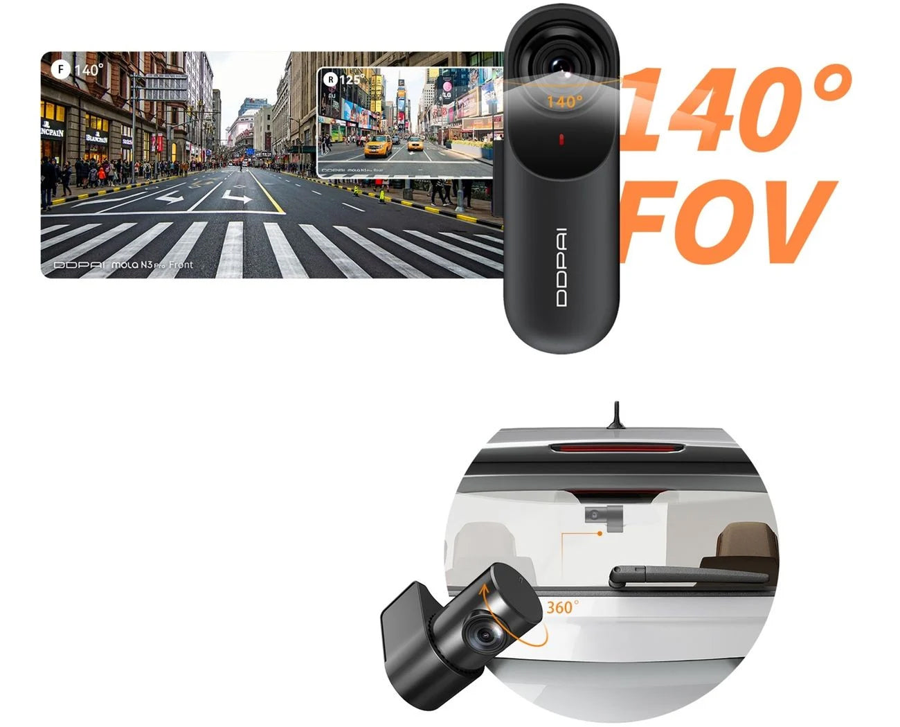Přední a zadní autokamera DDPAI mola N3 Pro 2026, 1600P, Wi-Fi