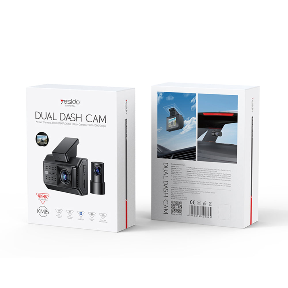 Auto kamera Yesido KM15, přední a zadní, 4K, Wi-Fi, displej 2 palce