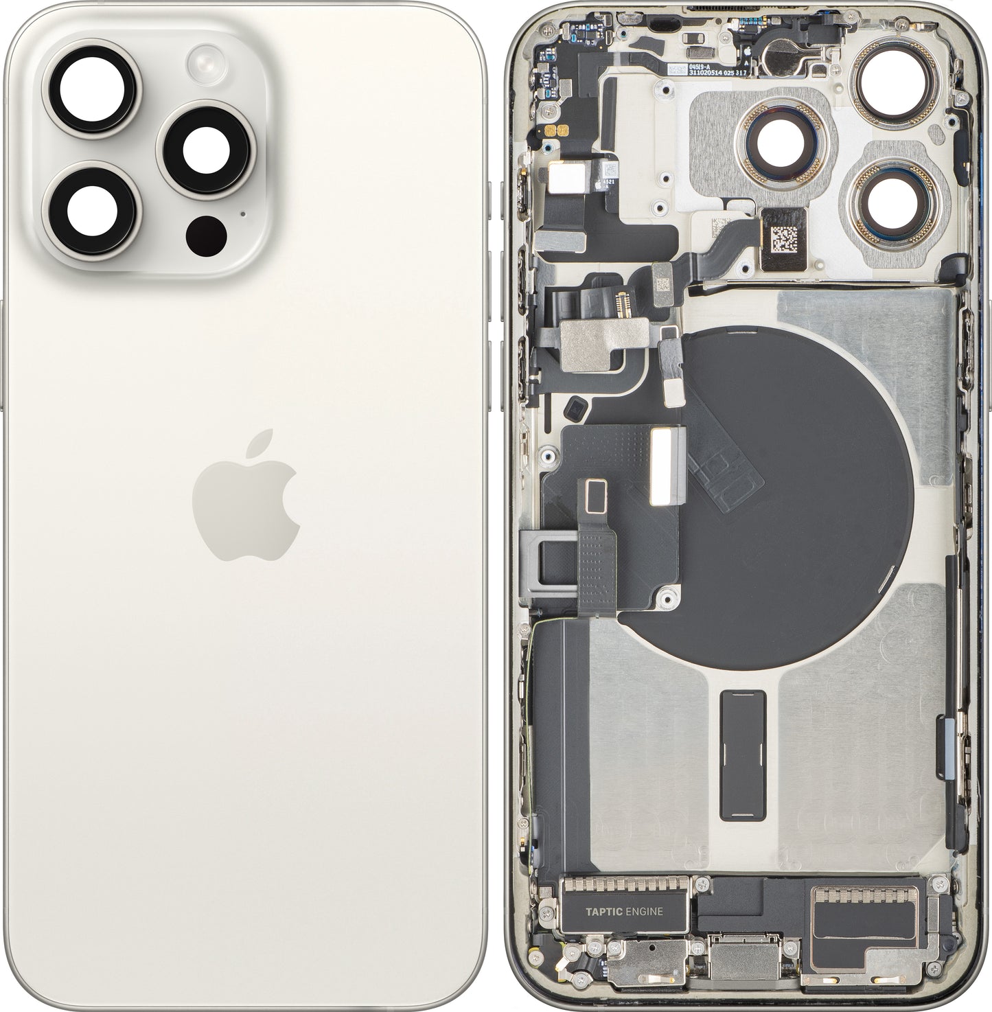 Kryt baterie Apple iPhone 15 Pro Max, s prostředním krytem, kompletní díly, bílá (White Titanium), výměna