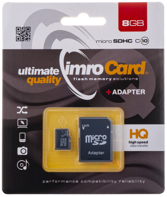 Paměťová karta microSDHC Imro, 8Gb, třída 10, s adaptérem MicroSD10/8G