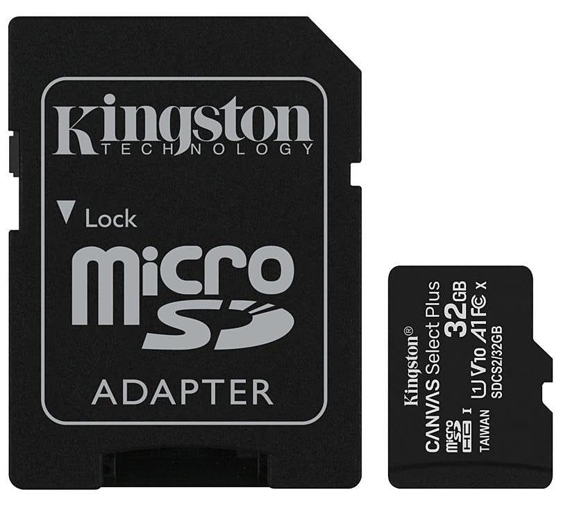 Memory Card microSDHC Kingston Canvas Select Plus Android A1, 32Gb, Class 10 / UHS-1 U1, with SDCS2/32GB Adapter