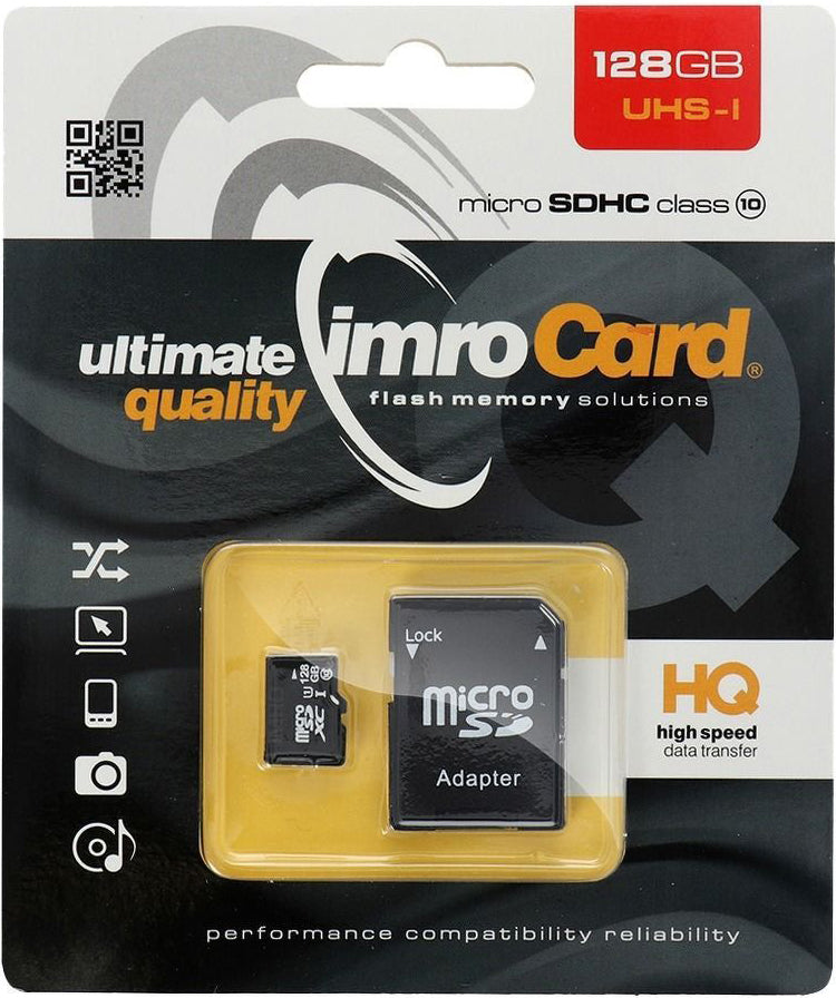 Paměťová karta microSDXC Imro, 128Gb, Třída 10 / UHS-1 U1, S adaptérem