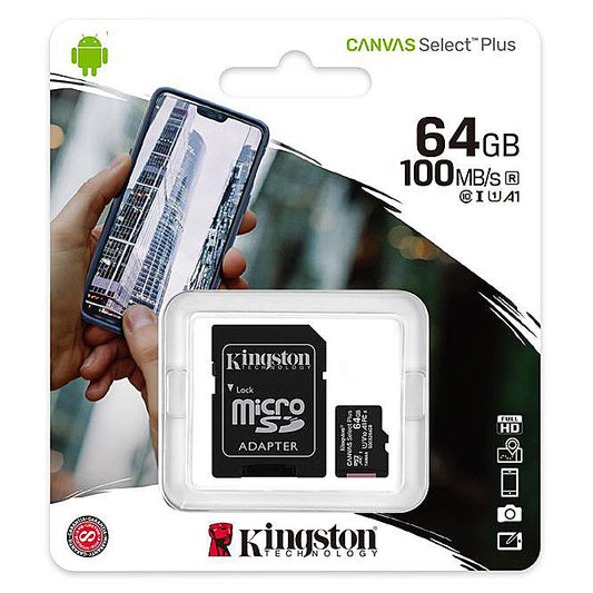 Kingston Canvas Canvas Select Plus Android A1, 64Gb, Class 10 / UHS-1 U1, paměťová karta microSDXC Kingston Canvas Select Plus Android A1, 64Gb, Class 10 / UHS-1 U1, s adaptérem SDCS2/64GB