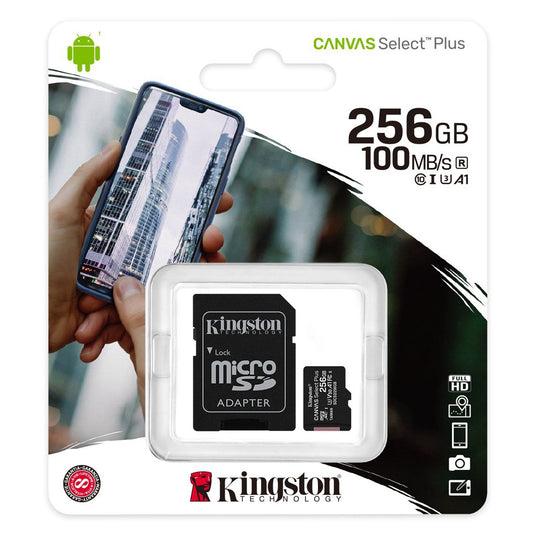 Paměťová karta Kingston Canvas Select Plus Android A1 microSDXC Kingston Canvas Select Plus Android A1, 256Gb, Class 10 / UHS-1 U1, s adaptérem SDCS2/256GB