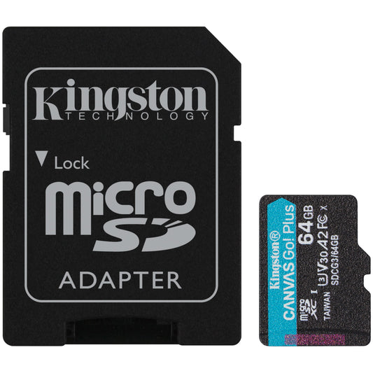 Paměťová karta Kingston Canvas Go Plus microSDXC Kingston Canvas Go Plus, 64Gb, Class 10 / UHS-1 U3, s adaptérem SDCG3/64GB