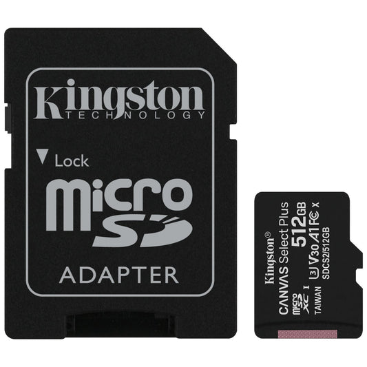 Paměťová karta Kingston Canvas Select Plus microSDXC Kingston Canvas Select Plus, 512Gb, Class 10 / UHS-1 U3, s adaptérem SDCS2/512GB