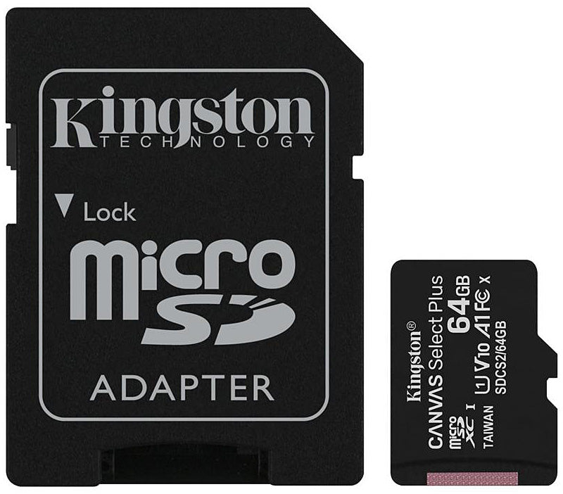 Paměťová karta microSDXC Kingston Canvas Select Plus Android A1, 64Gb, Třída 10 / UHS-1 U1, S adaptérem SDCS2/64GB