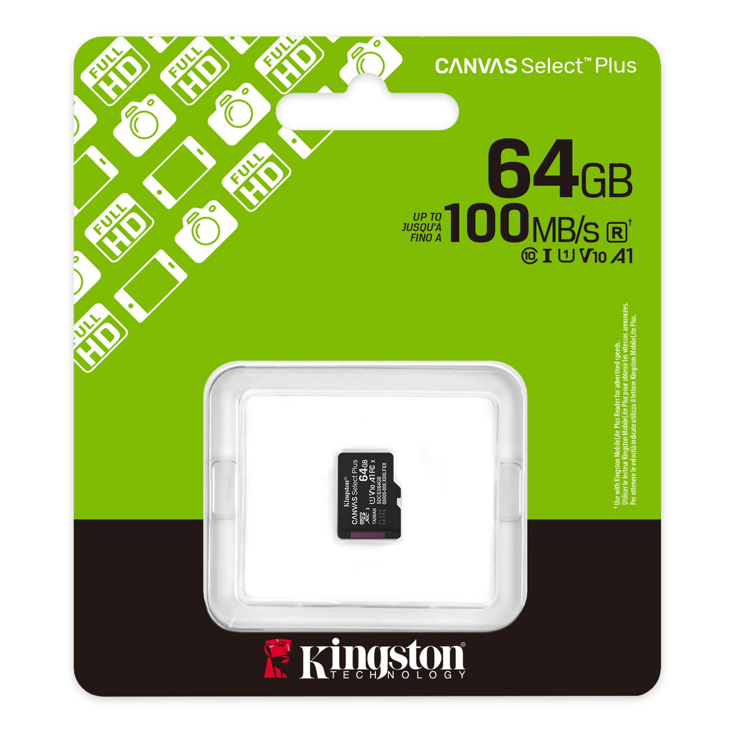 Paměťová karta microSDXC Kingston Canvas Select Plus Android A1, 64Gb, Třída 10 / UHS-1 U1 SDCS3/64GBSP