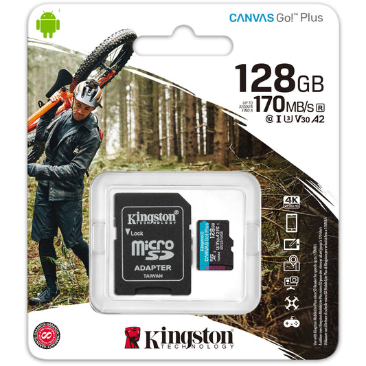Paměťová karta microSDXC Kingston Canvas Go Plus, 128Gb, Class 10 / UHS-1 U3, s adaptérem SDCG3/128GB