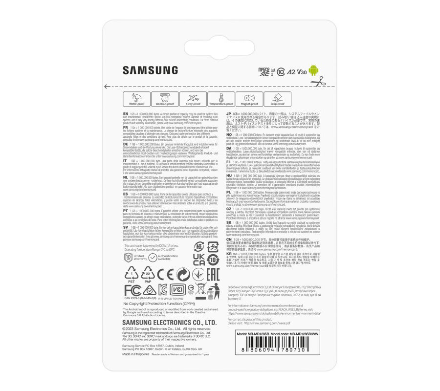 Paměťová karta microSDXC Samsung PRO Plus, 128Gb, Třída 10 / UHS-1 U3, s čtečkou karet MB-MD128SB/WW
