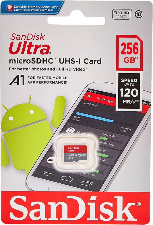 Paměťová karta microSDXC SanDisk Ultra Android A1, 256Gb, Třída 10 / UHS-1 U1 SDSQUAC-256G-GN6MN