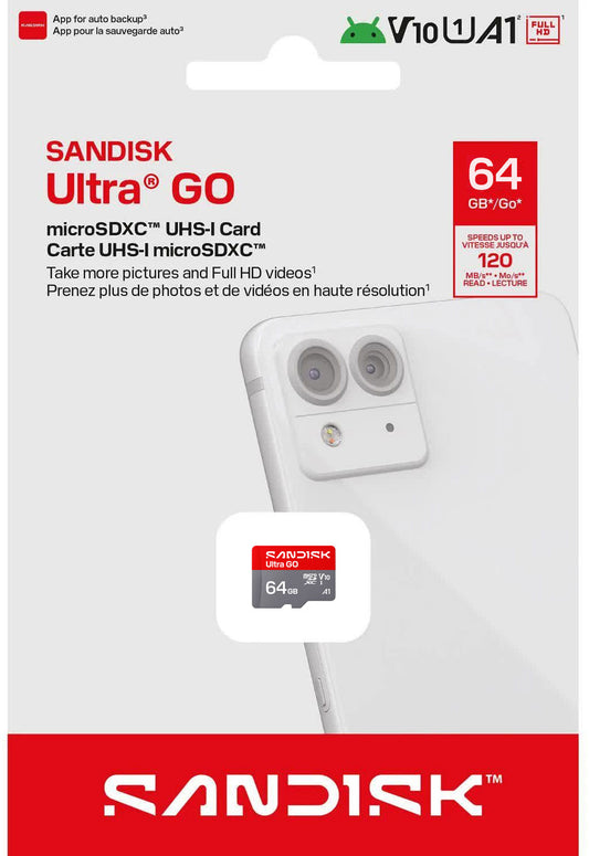 Paměťová karta microSDXC SanDisk Ultra GO Android A1, 64GB, Třída 10 / UHS-1 U1 SDSQUGN-064G-GN6MN