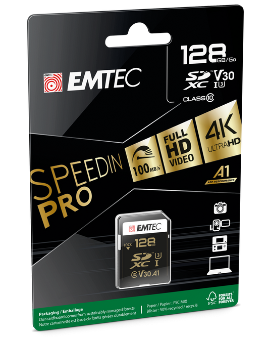 Paměťová karta SDXC Emtec SpeedIn Pro, 128Gb, Třída 10 / UHS-1 U3 ECMSD128GXC10SP
