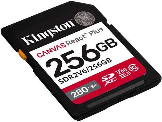 Paměťová karta SDXC Kingston Canvas React Plus, 256Gb, Třída 10 / UHS-2 U3 SDR2V6/256GB