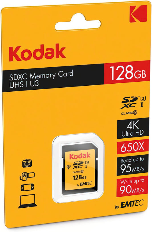 Paměťová karta SDXC Kodak, 128Gb, Třída 10 / UHS-1 U3 EKMSD128GXC10HPRK