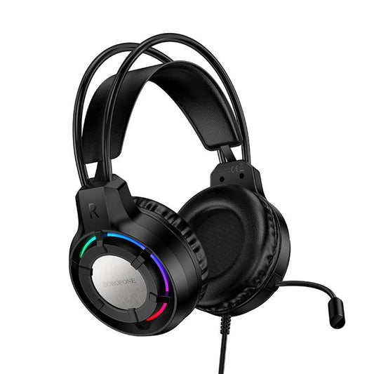 Herní sluchátka 3,5mm Borofone BO112 Wave, RGB, 2m, černá