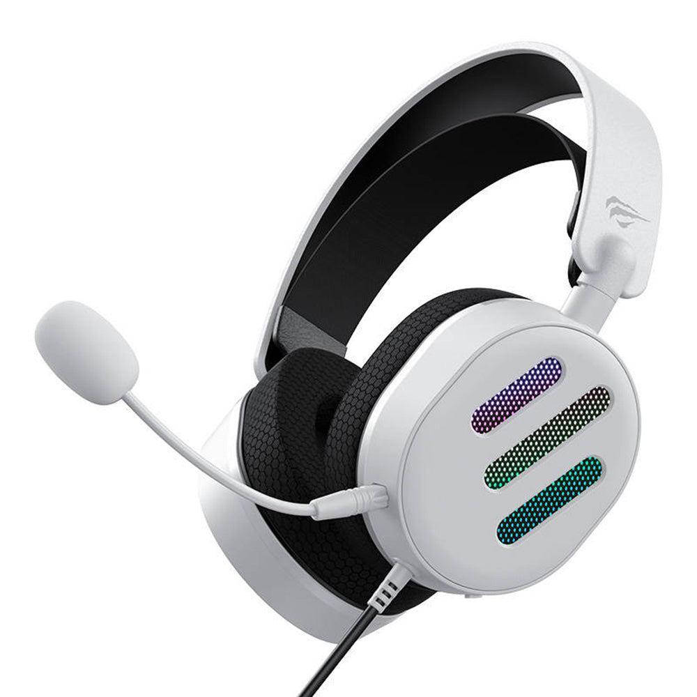 Sluchátka pro hraní her 3.5mm HAVIT H2038U, RGB, 2.1m, bílé