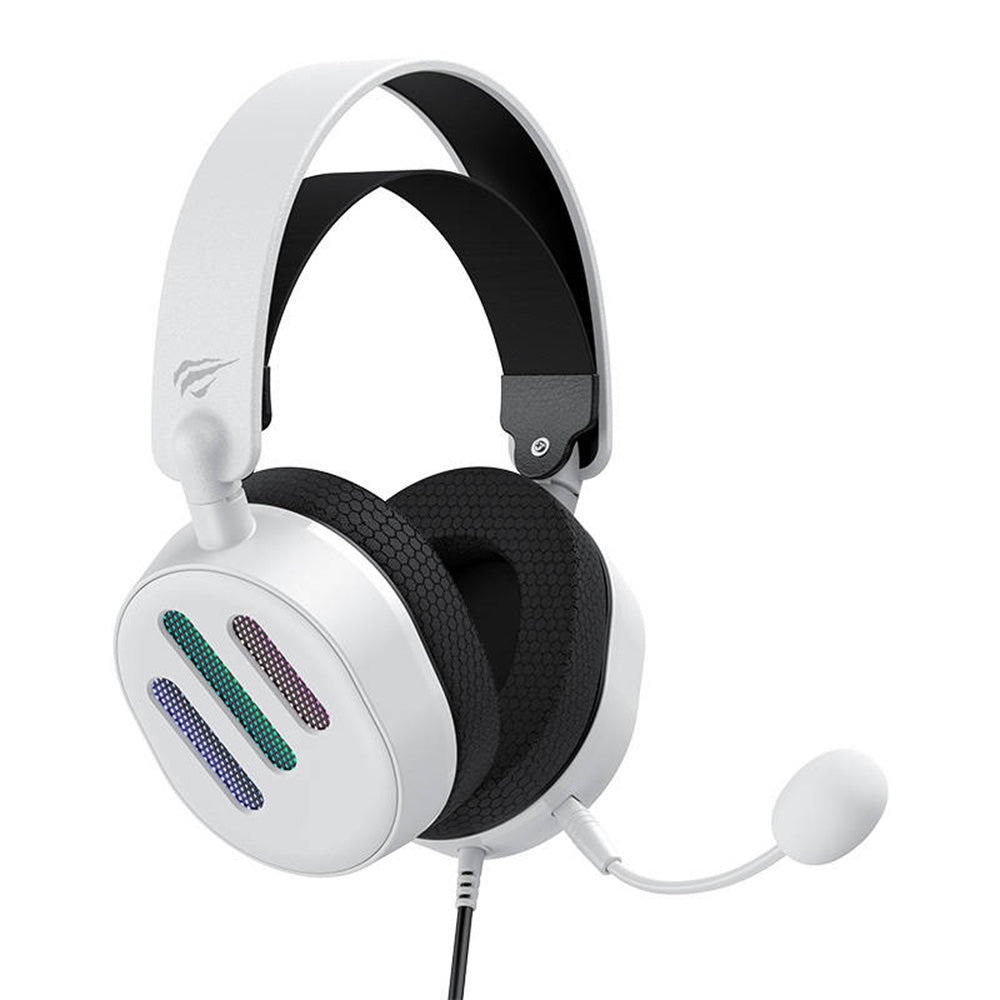 Sluchátka pro hraní her 3.5mm HAVIT H2038U, RGB, 2.1m, bílé