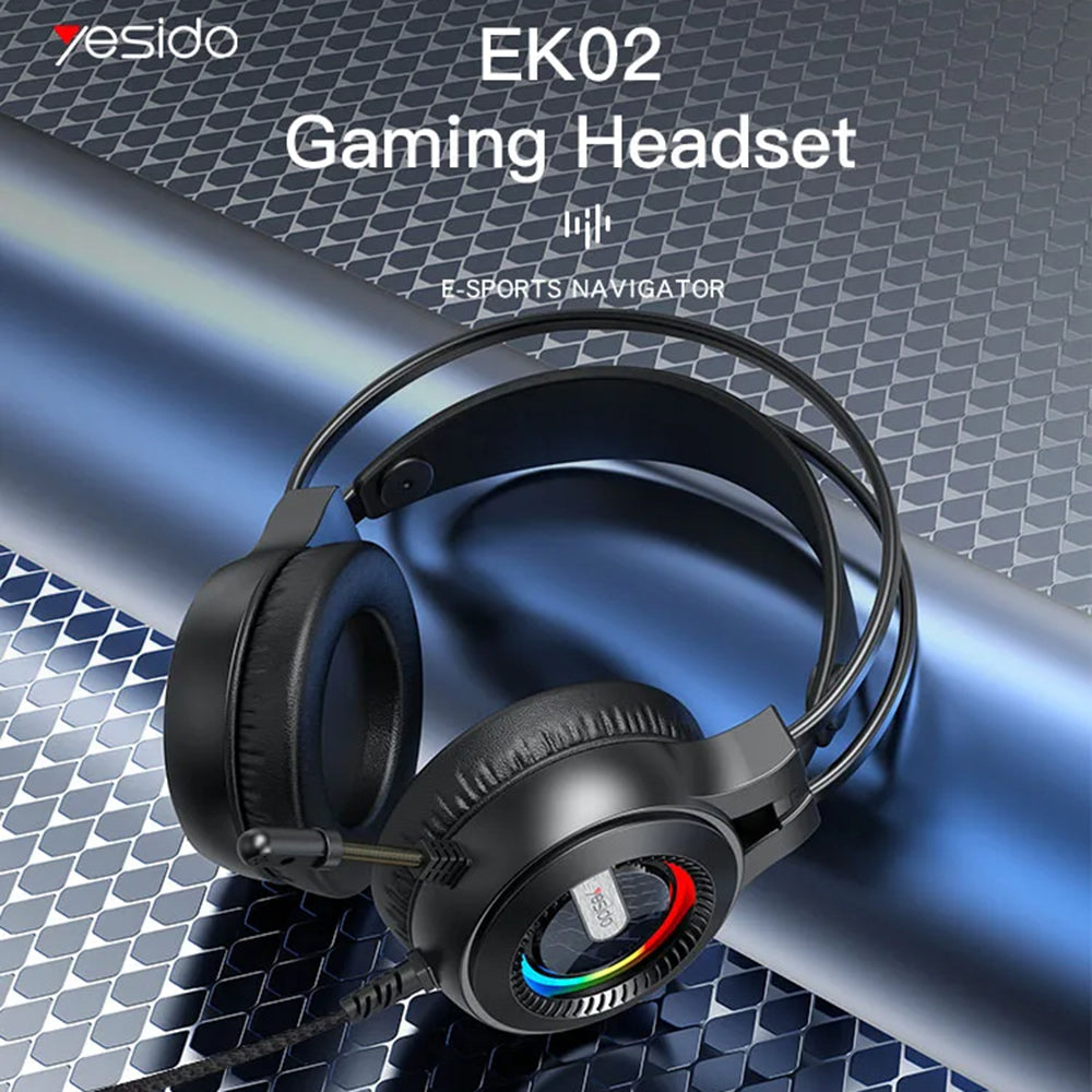 Sluchátka pro hraní 3.5mm Yesido EK02, RGB, 2.2m, černé