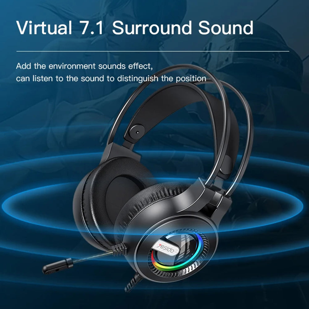 Sluchátka pro hraní 3.5mm Yesido EK02, RGB, 2.2m, černé