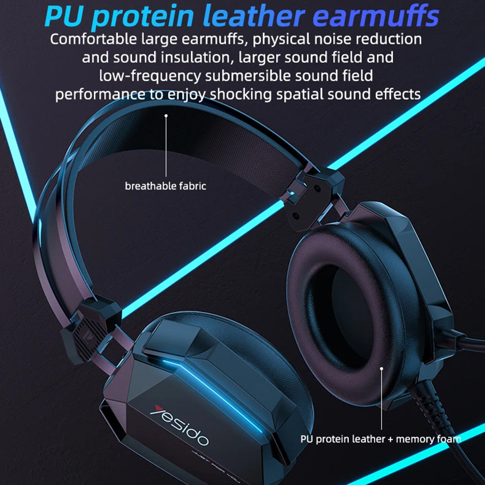 Sluchátka pro hraní 3.5mm Yesido EK03, RGB, 2m, černé