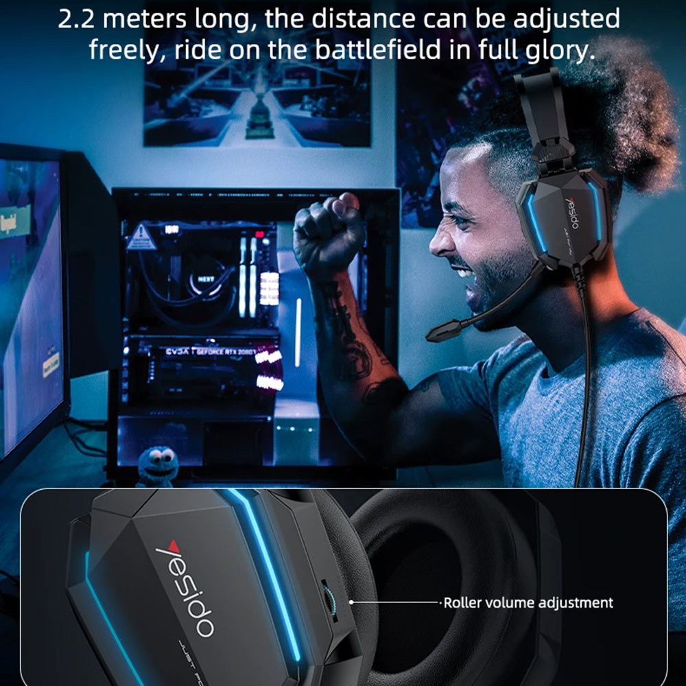 Sluchátka pro hraní 3.5mm Yesido EK03, RGB, 2m, černé