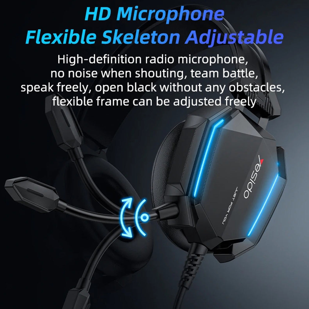 Sluchátka pro hraní 3.5mm Yesido EK03, RGB, 2m, černé