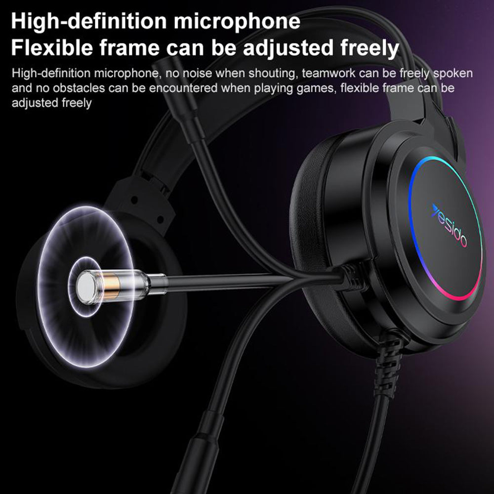 Sluchátka pro hraní Yesido EK05, USB, RGB, 1,2m, černé