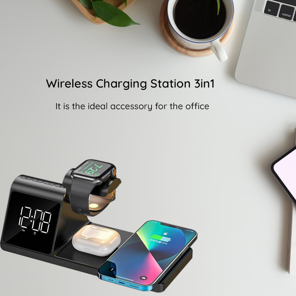 Digitální hodinky HAVIT W3042 4v1 s bezdrátovým nabíjením QI, černé