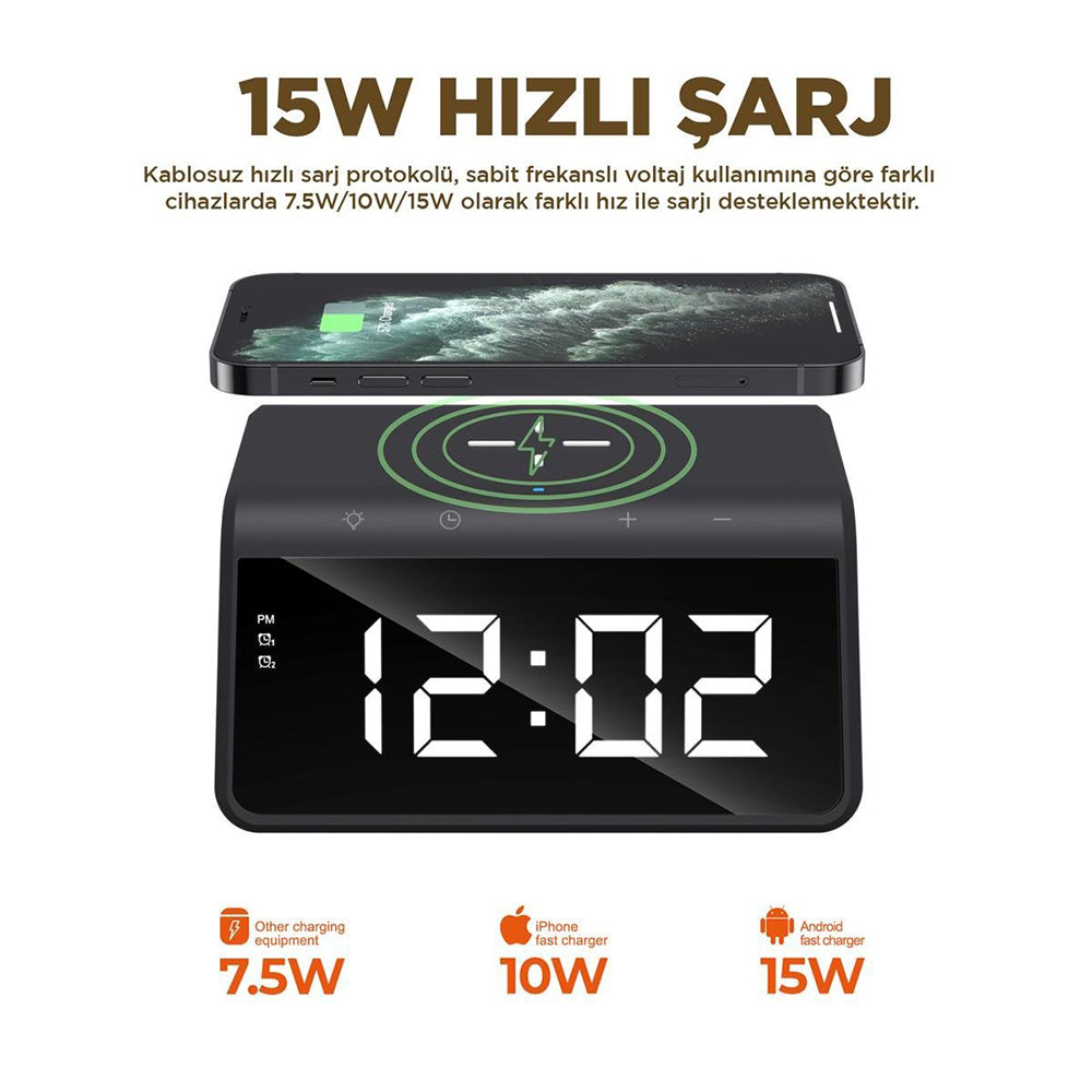 Digitální hodinky HAVIT W320 s bezdrátovým nabíjením QI, černé