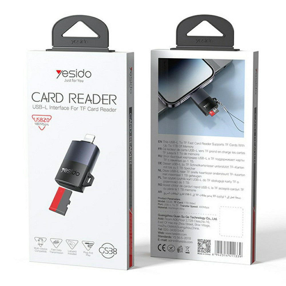 Čtečka karet Lightning Yesido GS38, microSD, šedá