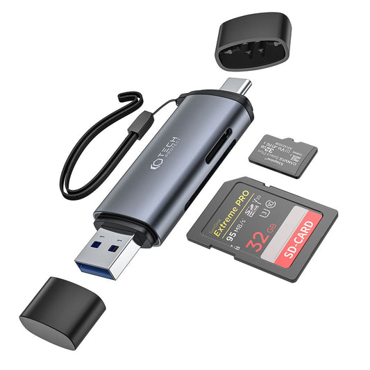 Čtečka karet USB / USB-C Tech-Protect, SD - microSD, šedá