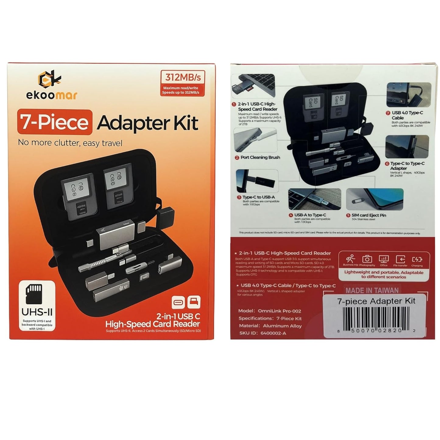 Čtečka karet USB / USB-C OEM OmniLink Pro-002 Travel, 7v1, Šedá
