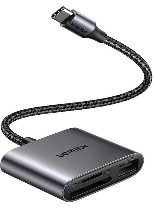 Čtečka karet USB-C UGREEN CM387, USB-A - SD - microSD, černá