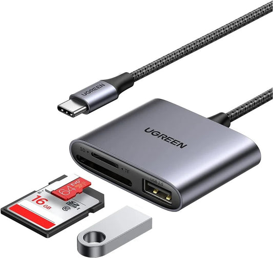 Čtečka karet USB-C UGREEN CM387, USB-A - SD - microSD, černá
