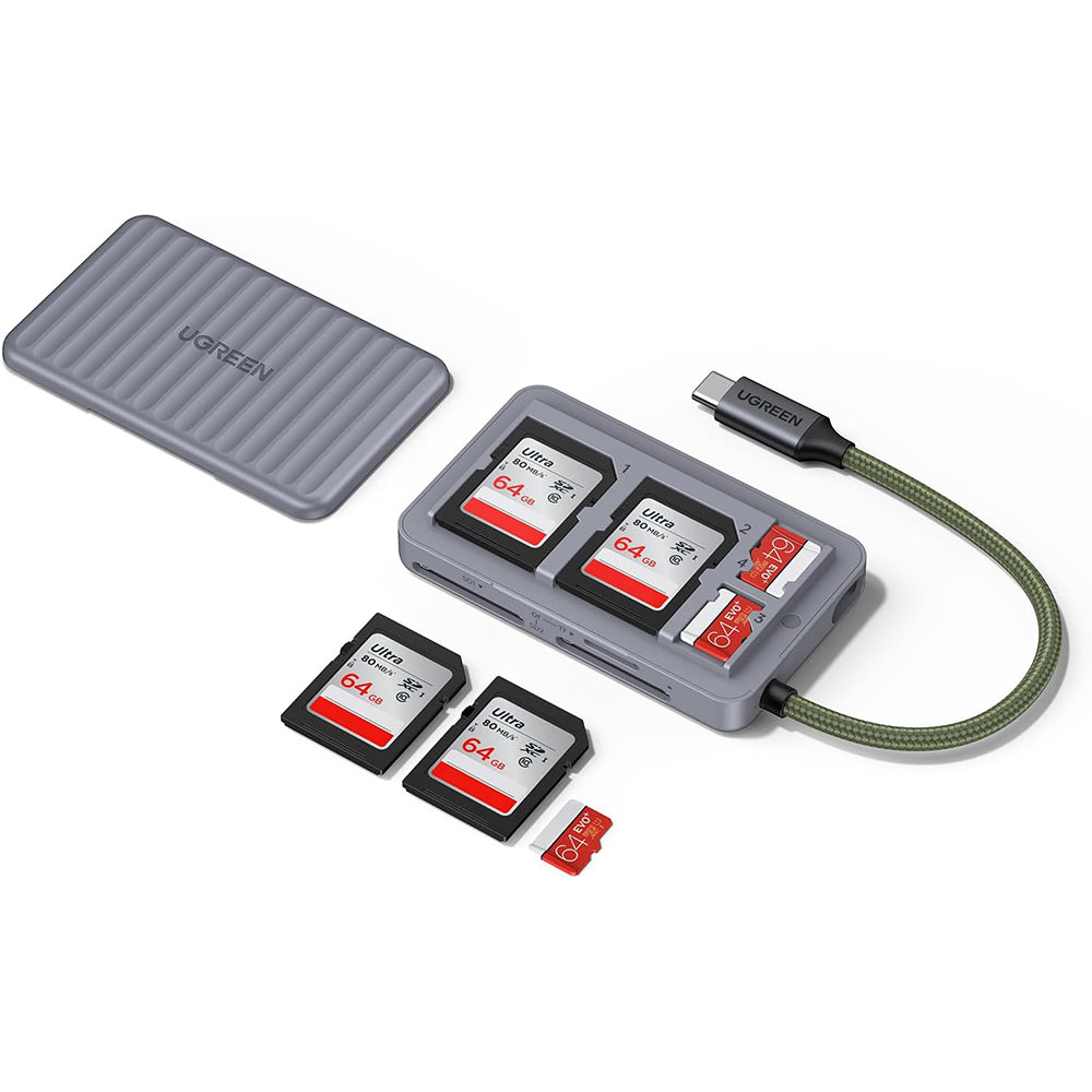 Čtečka karet USB-C s organizérem UGREEN 55886, 2 x SD - microSD, šedá